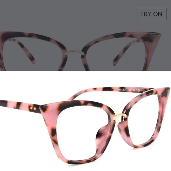 Pink blush rose leopard cat eye plastic eyeglasses frames brown new - Picture 6 of 14